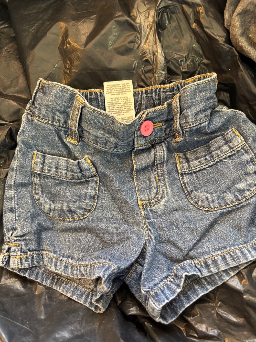 Girls Carters Denim Elastic Waist Shorts with Pink Button 3T